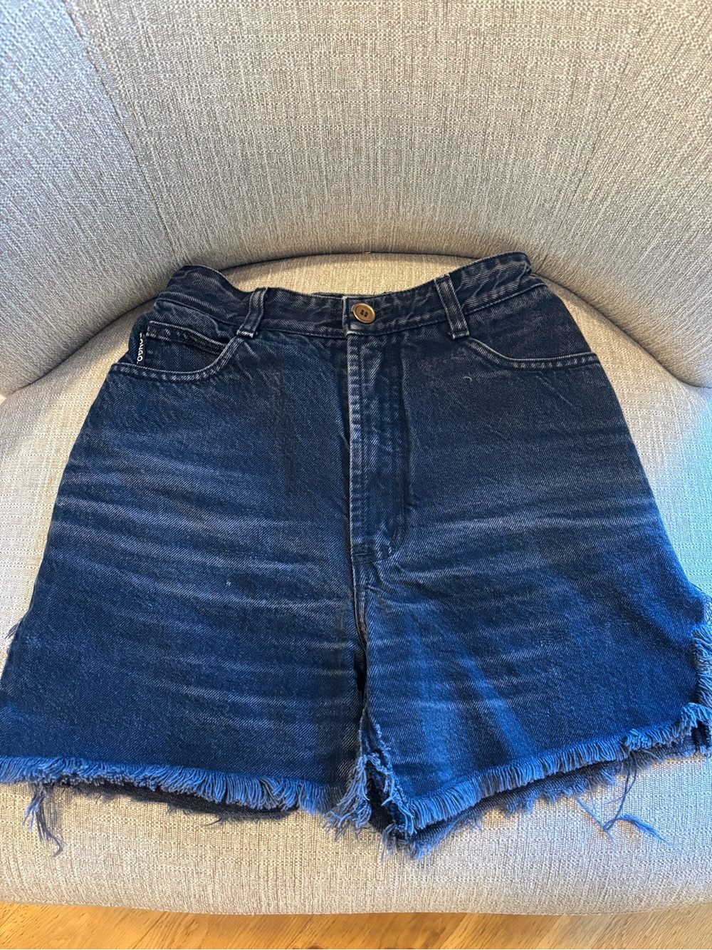 Vintage cotton BONGO Dark Blue Distressed High-Waist Rise Denim Shorts Y2K 90s